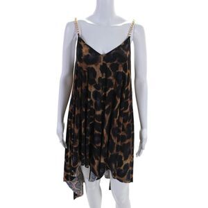 Coldesina Womens Navy Brown Leopard Print V-neck Chain Tunic Top Size 1X